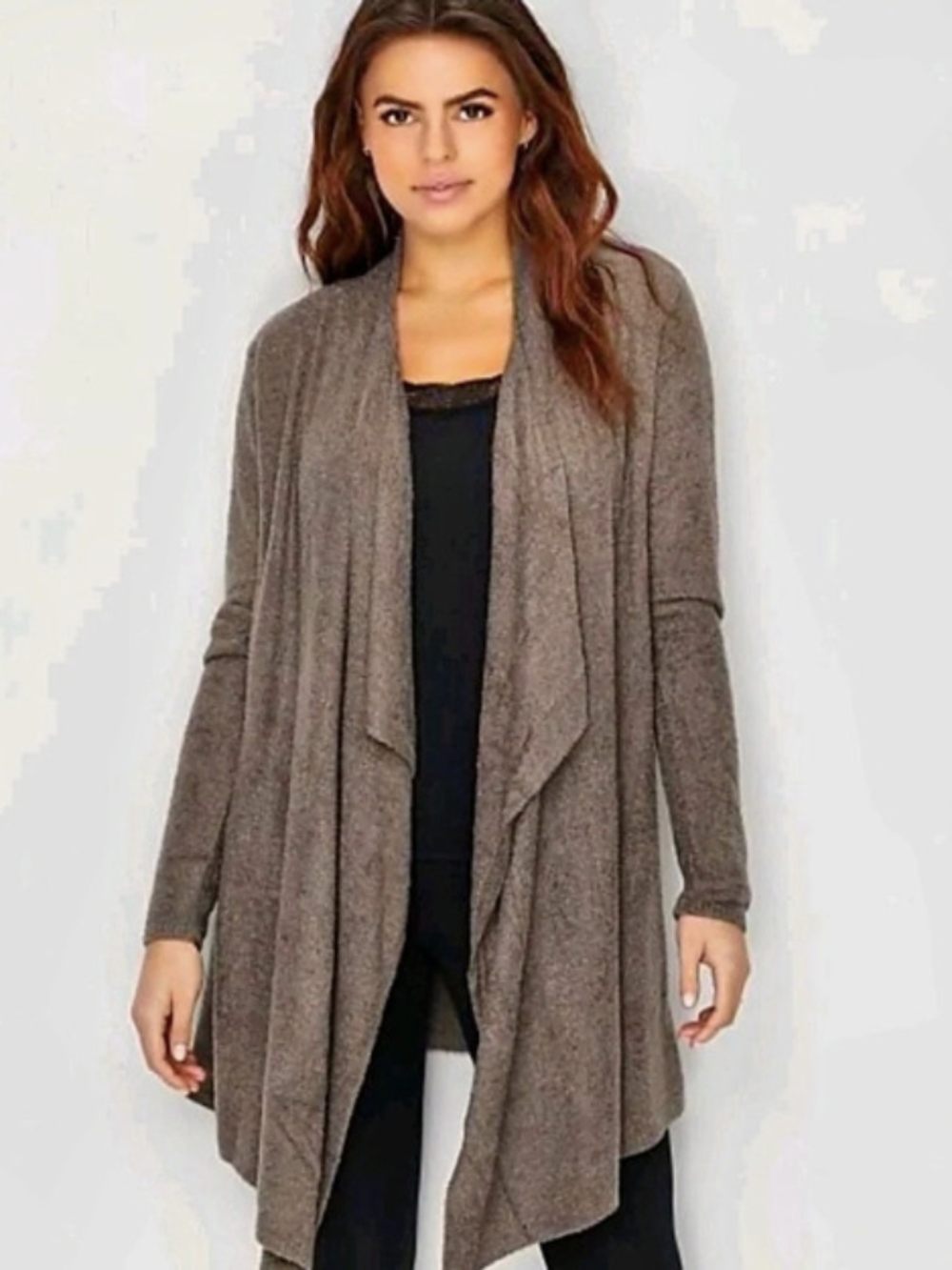 Barefoot Dreams CozyChic Lite Circle Cardigan Brown Knit 2XL